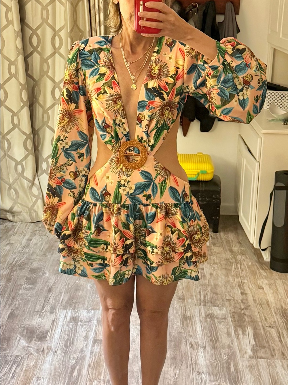 Floral Cutout Mini Dress in Peach